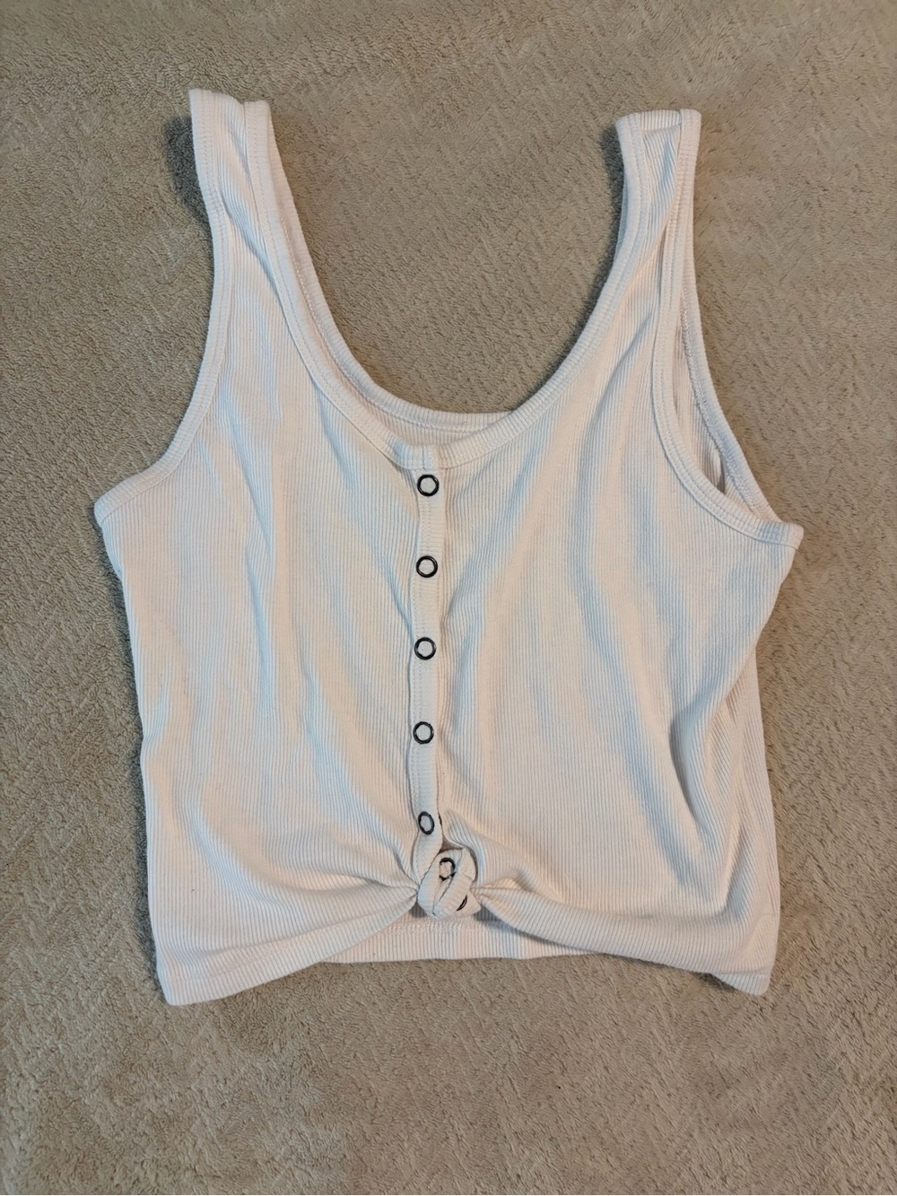 Hollister White Ribbed Button-Front Crop Tank with Knot